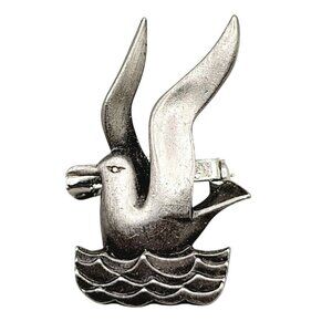 Seagull Sea Bird Wings Up on Waves Water Brooch Pewter Silver Tone Pin